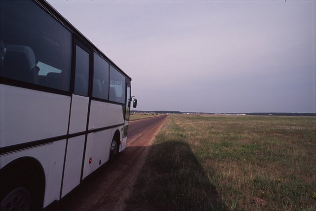 The bus approaching the camp site